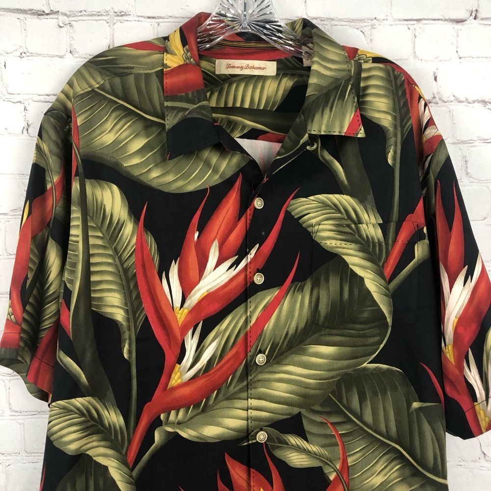 Tommy Bahama Silk Hawaiian Flower Shirt Men's Sz Large